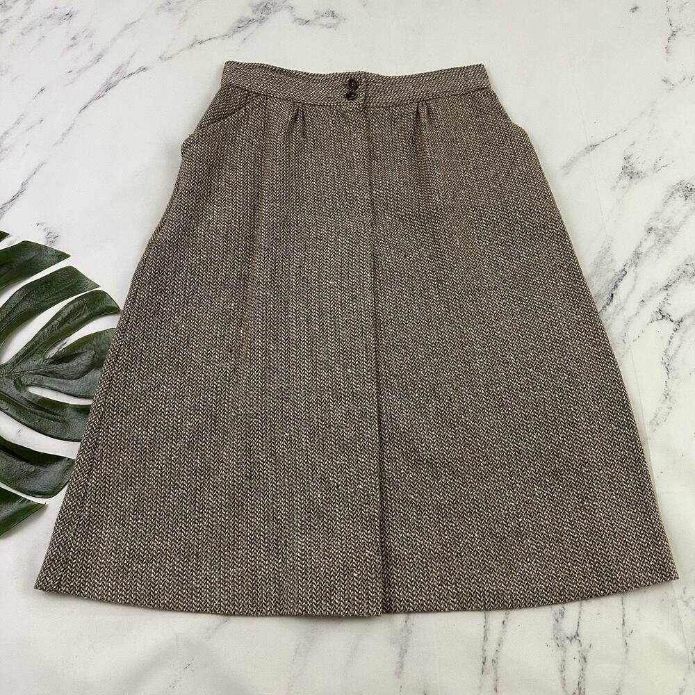 Albee Womens Vintage 80s Tweed Skirt Size 14 Tan Cream Wool Blend Pockets